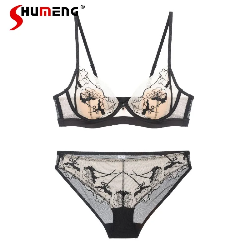 

Черный комплект белья в французском стиле Pure Desire: бюстгальтер с вышивкой и трусики пуш-ап, прозрачное женское белье для моделей.