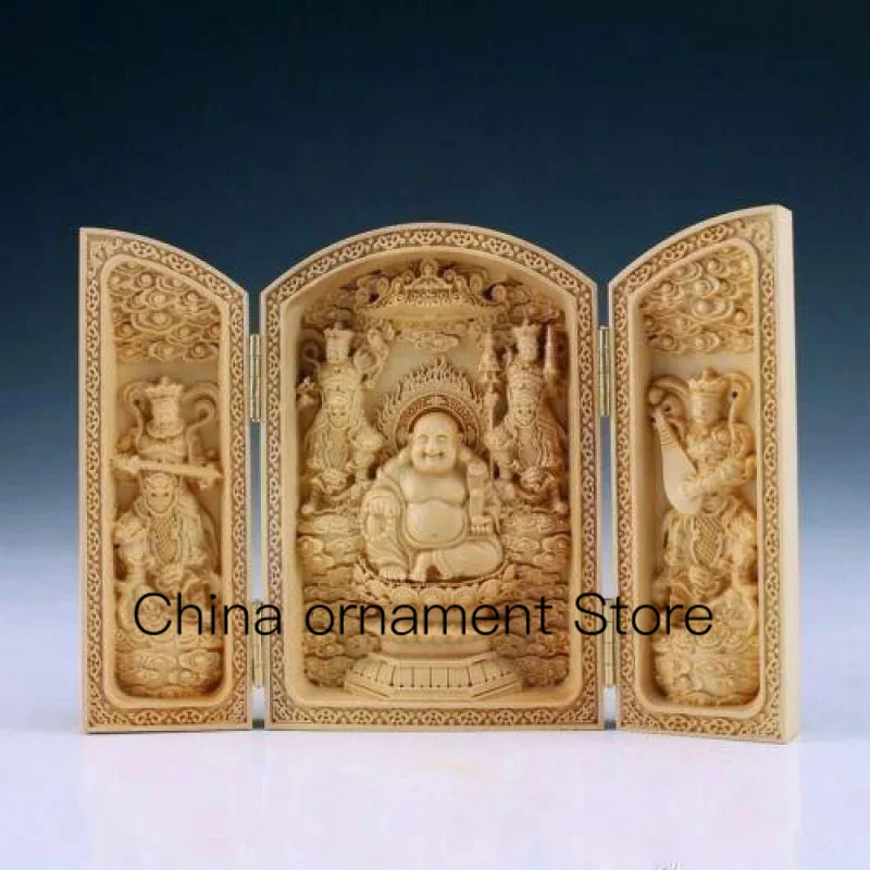 

Chinese Calligraphy Box Original Exquisite Hand Carved Square Wood Buddha Statue