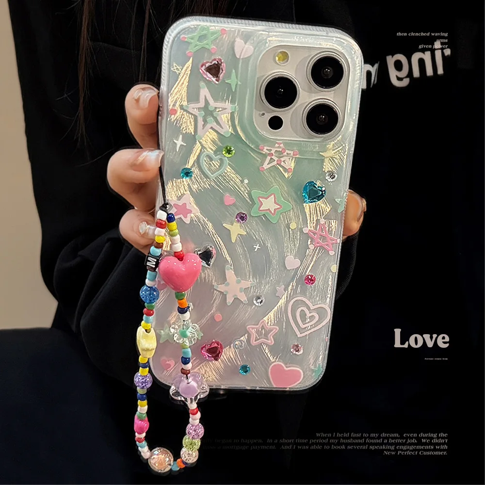 1/6PCS iPhone 16/17 Multicolor Starry Sky Phone Case Compact Multi-Color Chain Design Shock-Resistant Protection