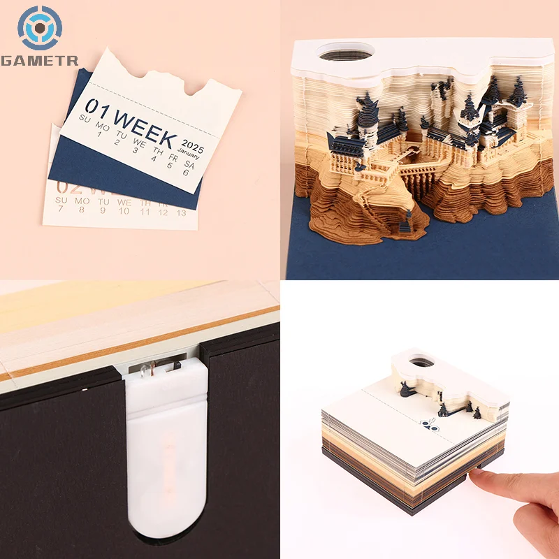 Castl Desk Calendar With LED Lights 2025 Calendar Memo Pad Creative Desk Calendar DIY Notes Notepad 3D Art Calendar Paper