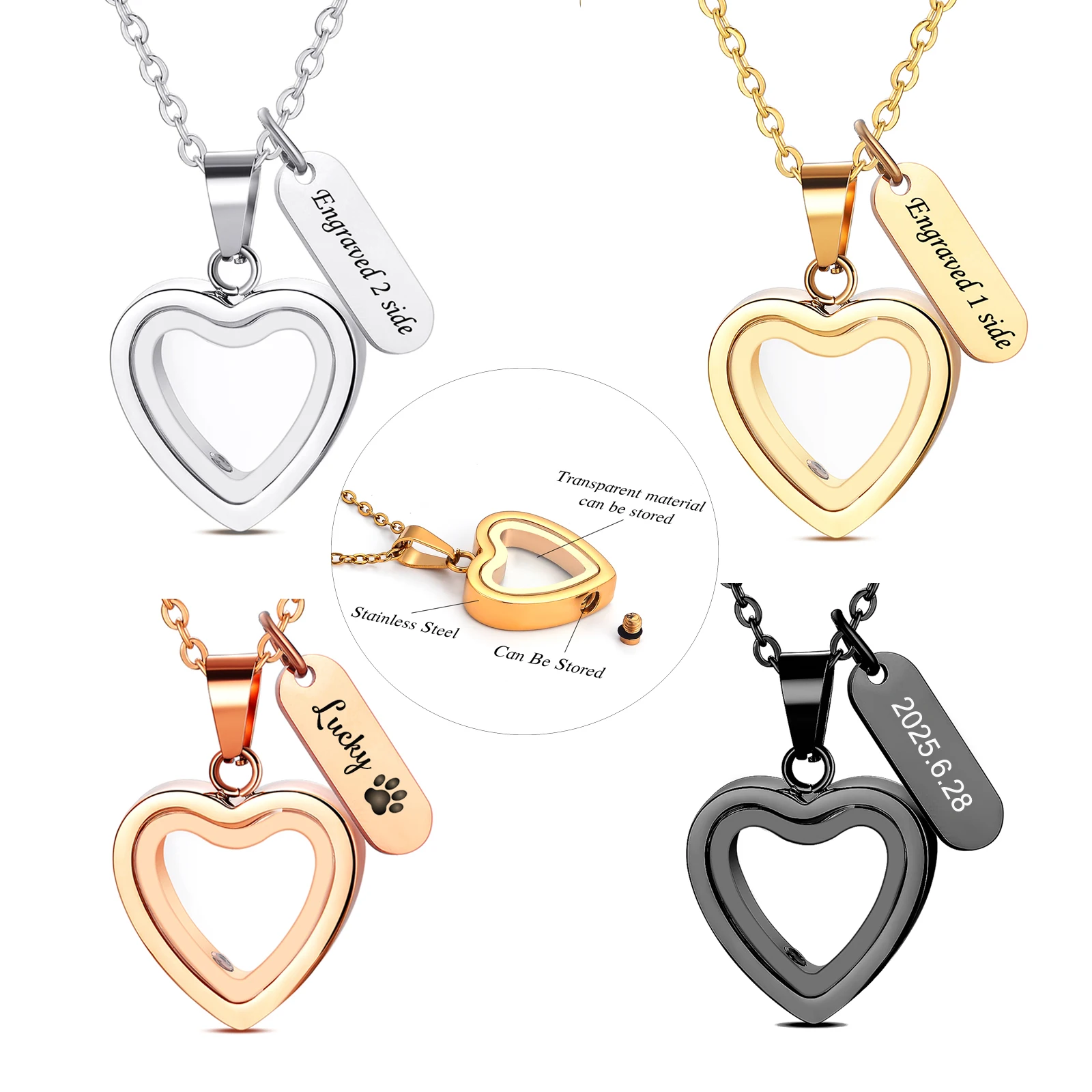 

Glass Cremation Jewelry Necklace For Ashes Custom Stainless Steel Heart Memorial Lockets Keepsake Urn Ashes Pendants Dropship