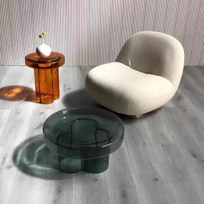 Transparent Glass Coffee Table Modern Luxury Tea TablesRound Bedside Cabinet Nordic Home Furniture Petal Edge Table Storage Desk