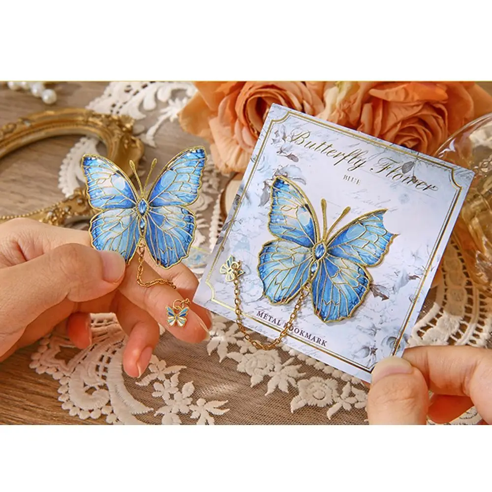 

Bronzing Metal Butterfly Bookmark with Pendant Separator Pages Book Page Clips with Chain Exquisite Vintage Pagination Mark