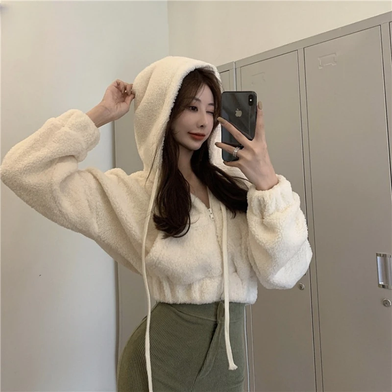 Hoodies Women Zip-up Casual All-match Solid Sweet Gentle Korean Fashion Simple Cropped Cozy Spring Female Clothing Y2k Popular