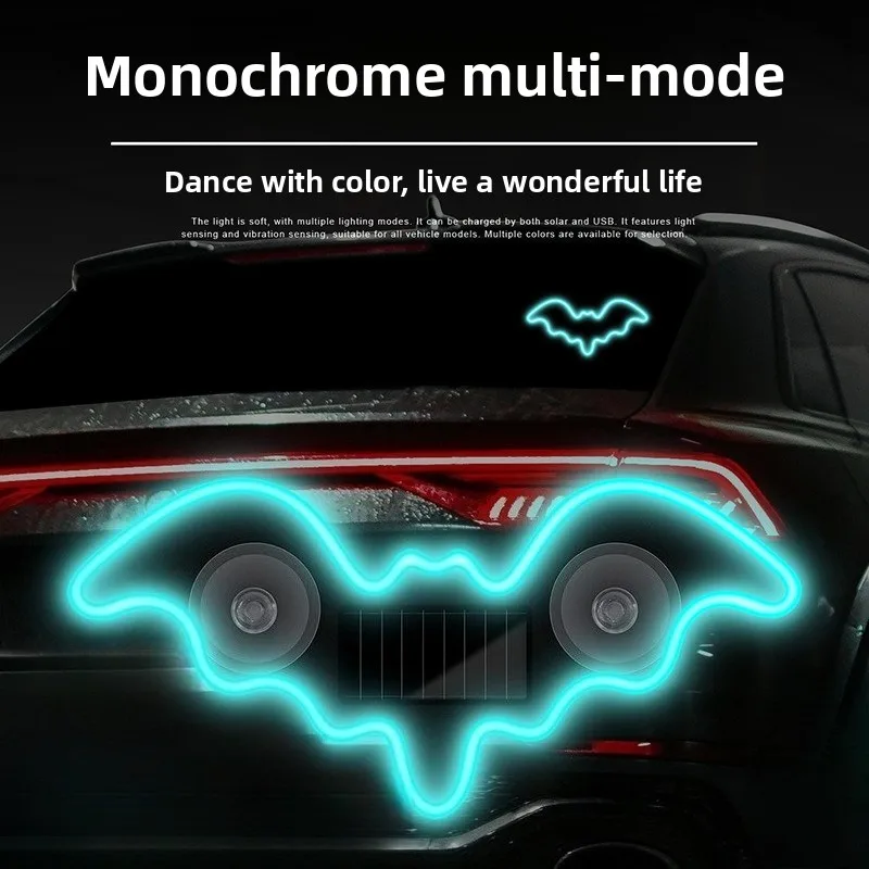 Car Solar Wire-free LED Triangle Window Bat Light Wireless Neon Luminous C-pillar Atmosphere Car Interior Decoration