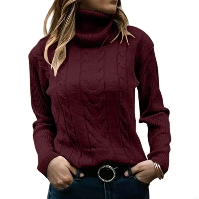 Y3NE Women's high-neck long-sleeved knitted sweater