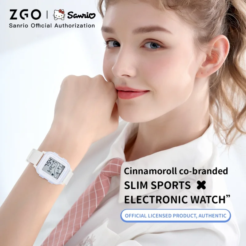 ZGO  Sanrio Cinnamoroll Kids watch For girls students Cute simple style Waterproof square digital electronic watch Gift 878