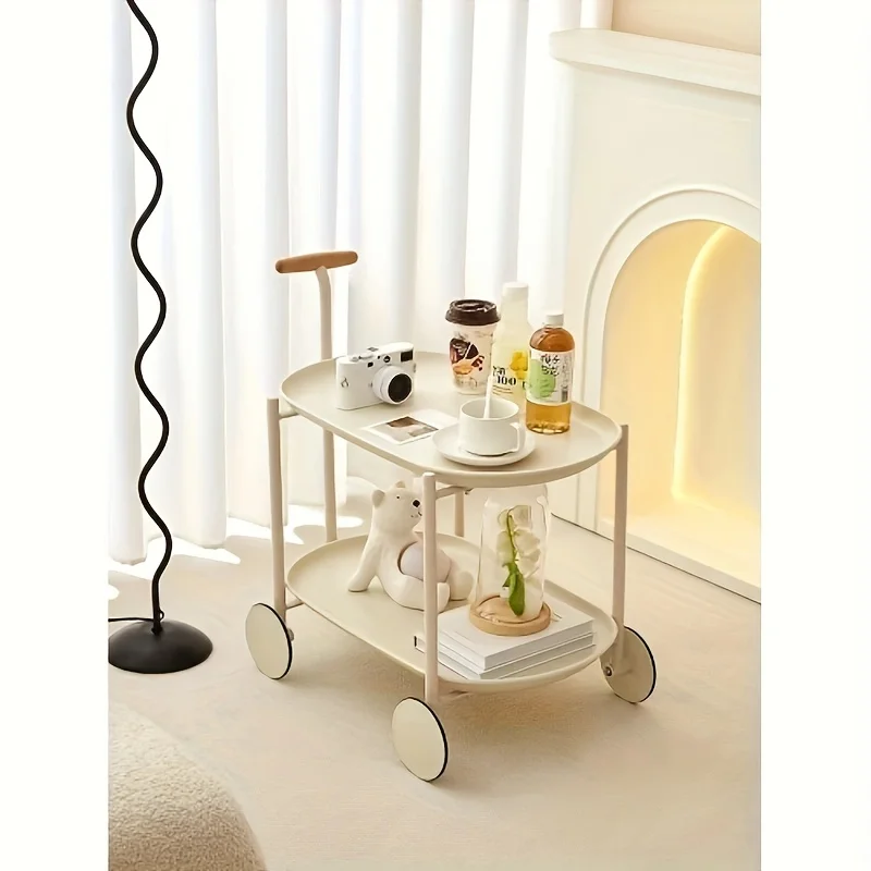 1pc Double Layered Movable Small Pushcart, Modern Coffee Table with Storage, Home Organization Cart and Trunks