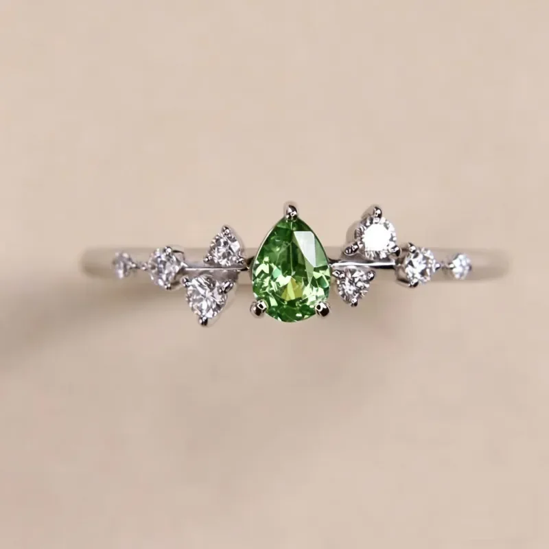 S925 silver natural colored treasure ring, citrine garnet, water drop branch with diamond fine ring, live broadcast explosion
