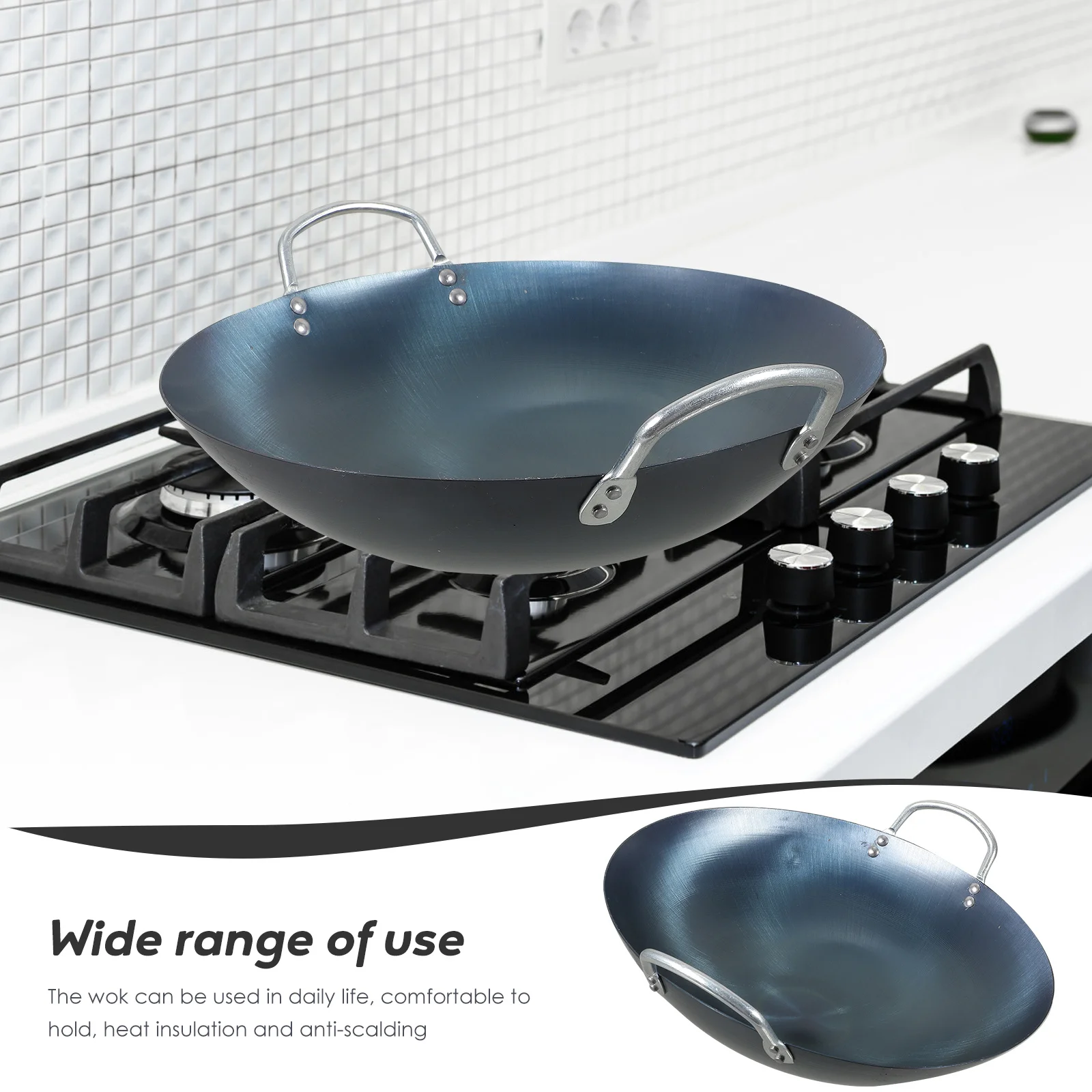 

Синяя закаленная кухонная посуда, железный вок, сверхмощная сковорода для газовой плиты, многофункциональная кухонная посуда, кастрюля