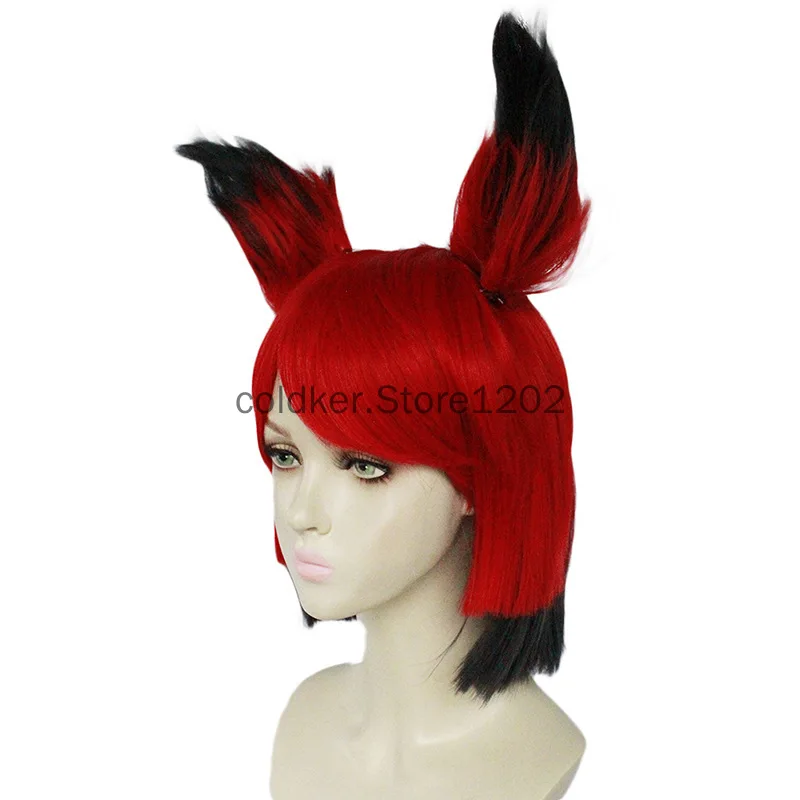 Peluca de Cosplay de Alastor de Anime, accesorios de disfraz Unisex, fantasía, Negro, Rojo, pantalones cortos, regalo de navidad, Halloween