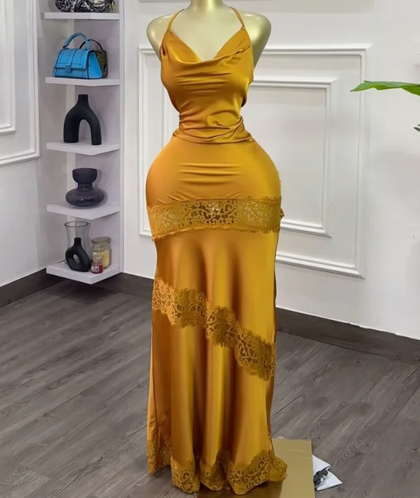 

Temperament V-Neck Lace Patchwork Slim Fit Hip Hugging Dress Fashionable Gilded Banquet Party Slim Fit Neck Hanging Dress