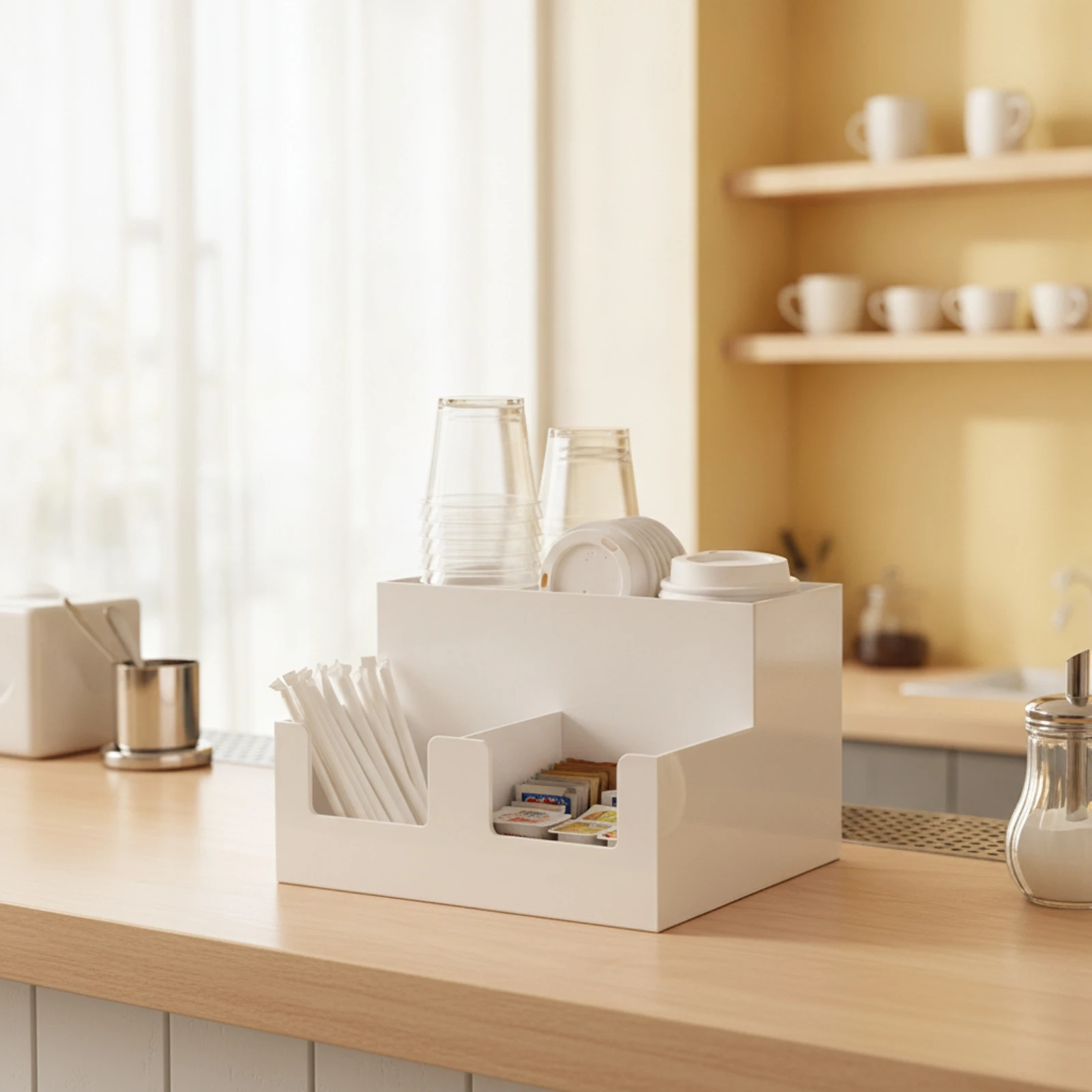 Cup Lid Holder with Compartments Long-Lasting 4-Compartment Cup Holder Countertop Organizer Compact Acrylic Storage Rack Stable