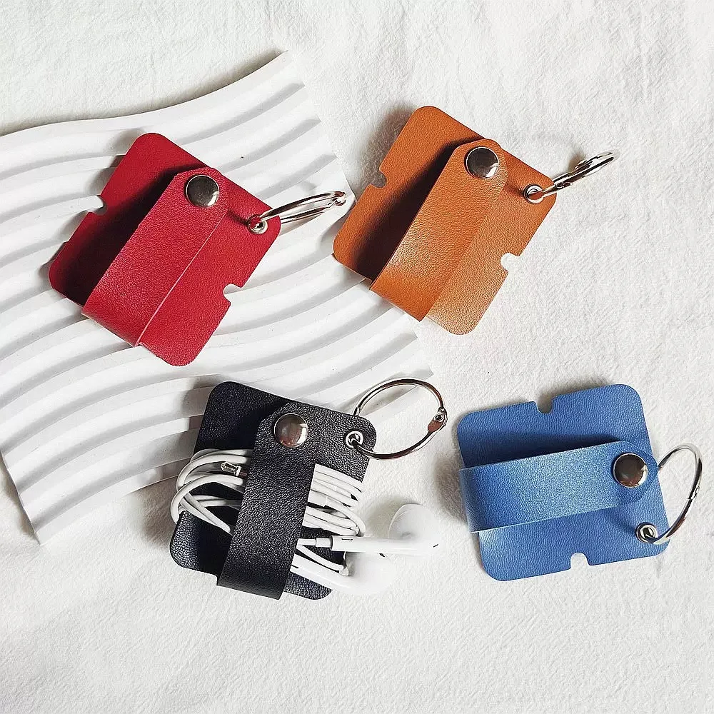 Leather Cable Clip with Key Ring Earphone Cord Holder Buckle Cable Winder Cable Wire Organizer for Phone USB Charger Data Lines