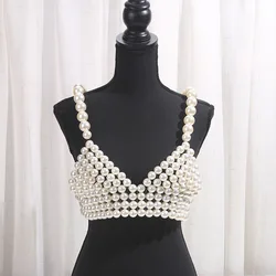 Fashion sexy pearl camisole vest inside wear outside with bead chain female assembly accessories