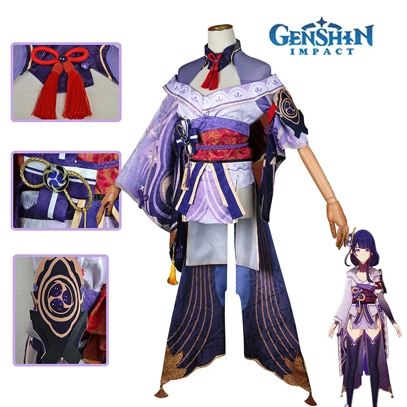 ชุดคอสเพลย์ไรเด็นโชกุนจากเกม Genshin Impact ปี 2025 ชุดยูนิฟอร์มอนิเมะ พร้อมวิกผม เครื่องประดับศีรษะ ชุดบาอัล สำหรับฮาโลวีน ครบชุด