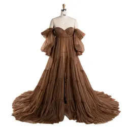 Off The Shoulder Brown Pregnancy Shooting Dress Maternity Gown for Photo Shoot Custom Color YEWEN YW240011