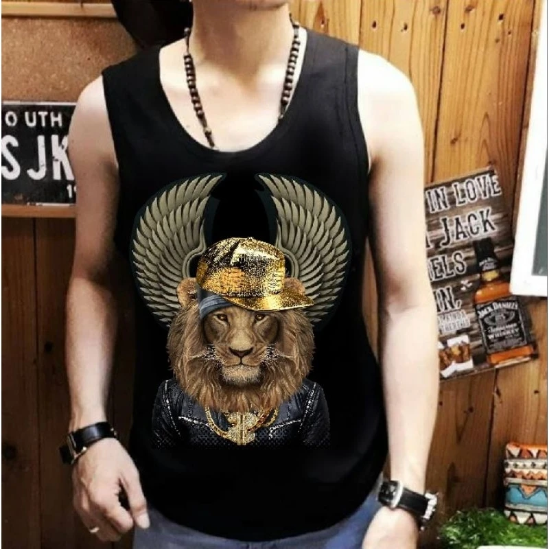 Men's Fashion Graphic Tank Top, Vintage 3D Print Sleeveless Vest, Eagle Skull Feather Print Casual Summer Workout Tank Shirts