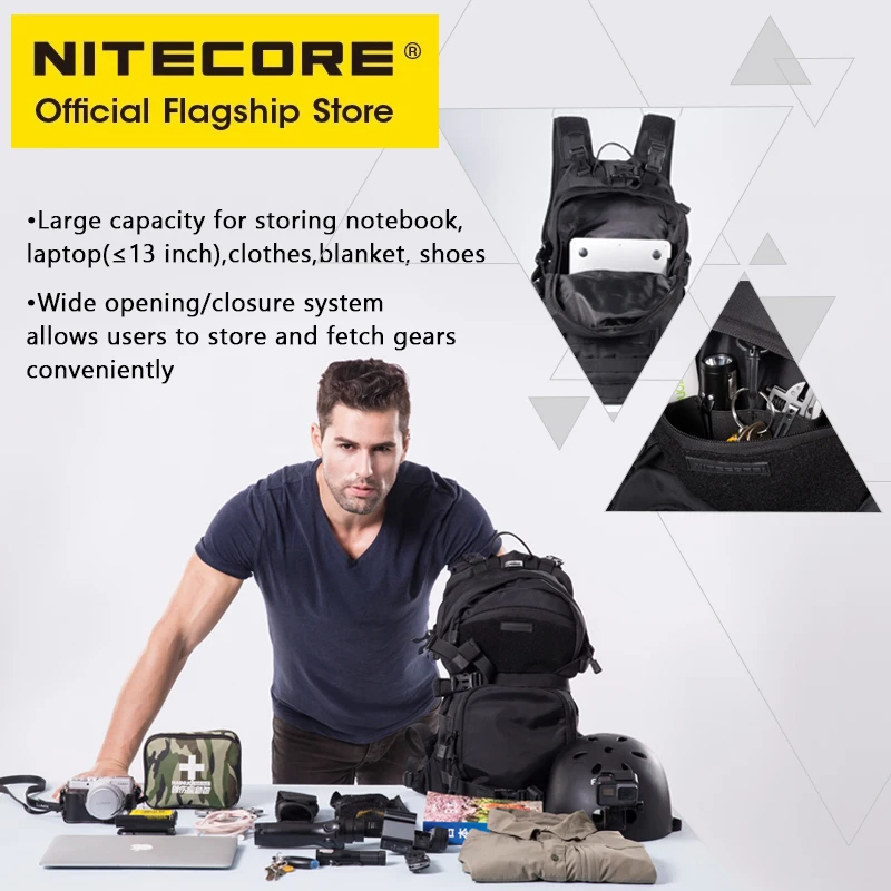 Imagem -04 - Nitecore Mochila de Viagem para Homens e Mulheres Comutar Bolsa Nylon 1000d Trekking Caça Pesca Mochilas Táticas Molle System Masculino Feminino Bp20 20l