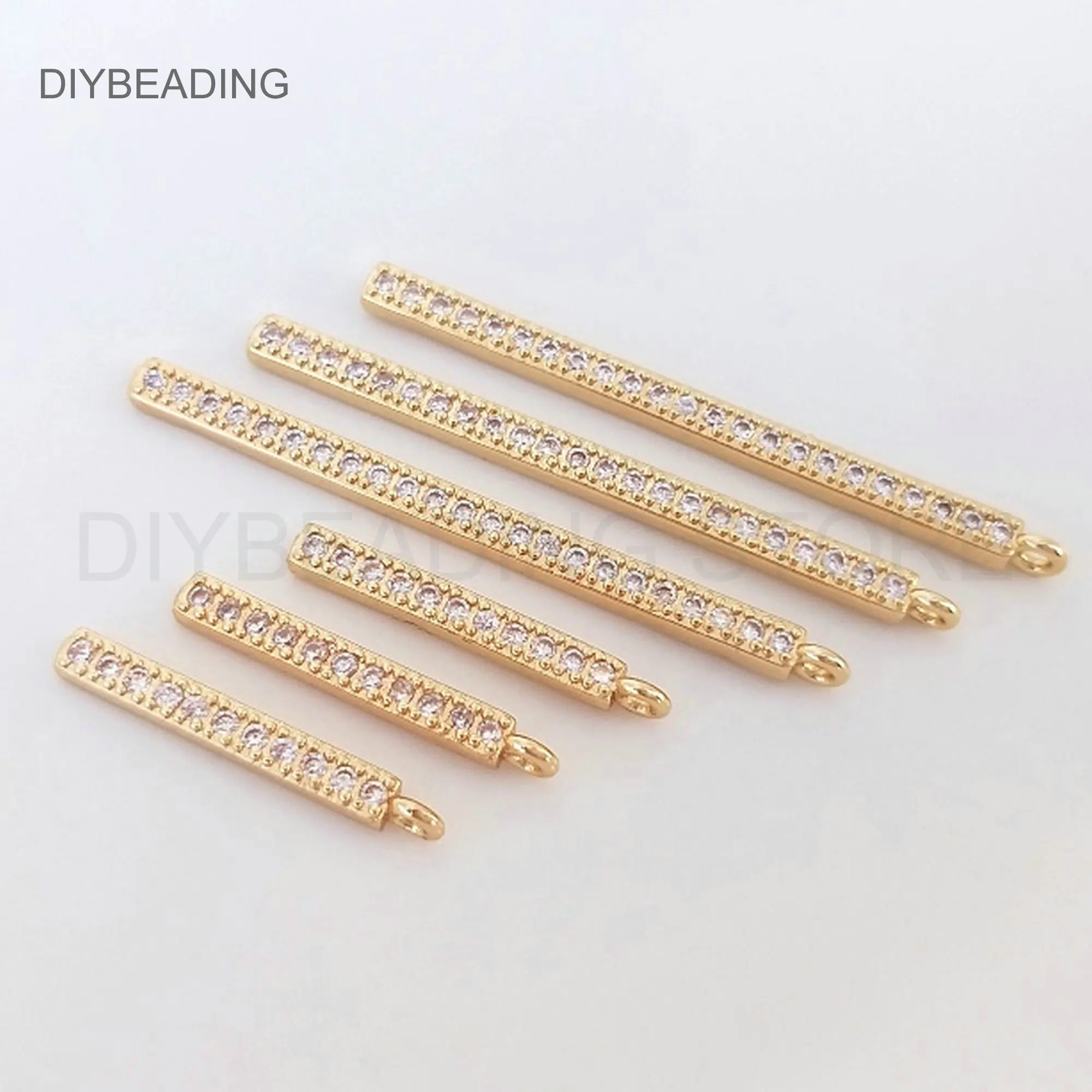 Rectangle Bar Charms for Earring Making Supply 14K Gold Plated Brass Rhinestone Cuboid Tube Stick Finding Wholesale (4 Sizes)