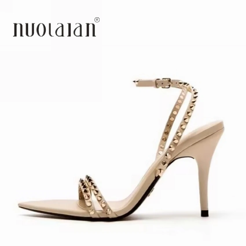 Sexy Metal Rivet Ankle Strap High Heels Sandals Ladies NEW Gladiator Open Toe Party Stripper Heels Summer Shoes Women Sandalias