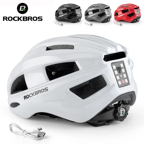 ROCKBROS-casco ligero para bicicleta de montaña, luz trasera de advertencia USB, casco de ciclismo EPS PC, casco de seguridad moldeado integralmente para bicicleta