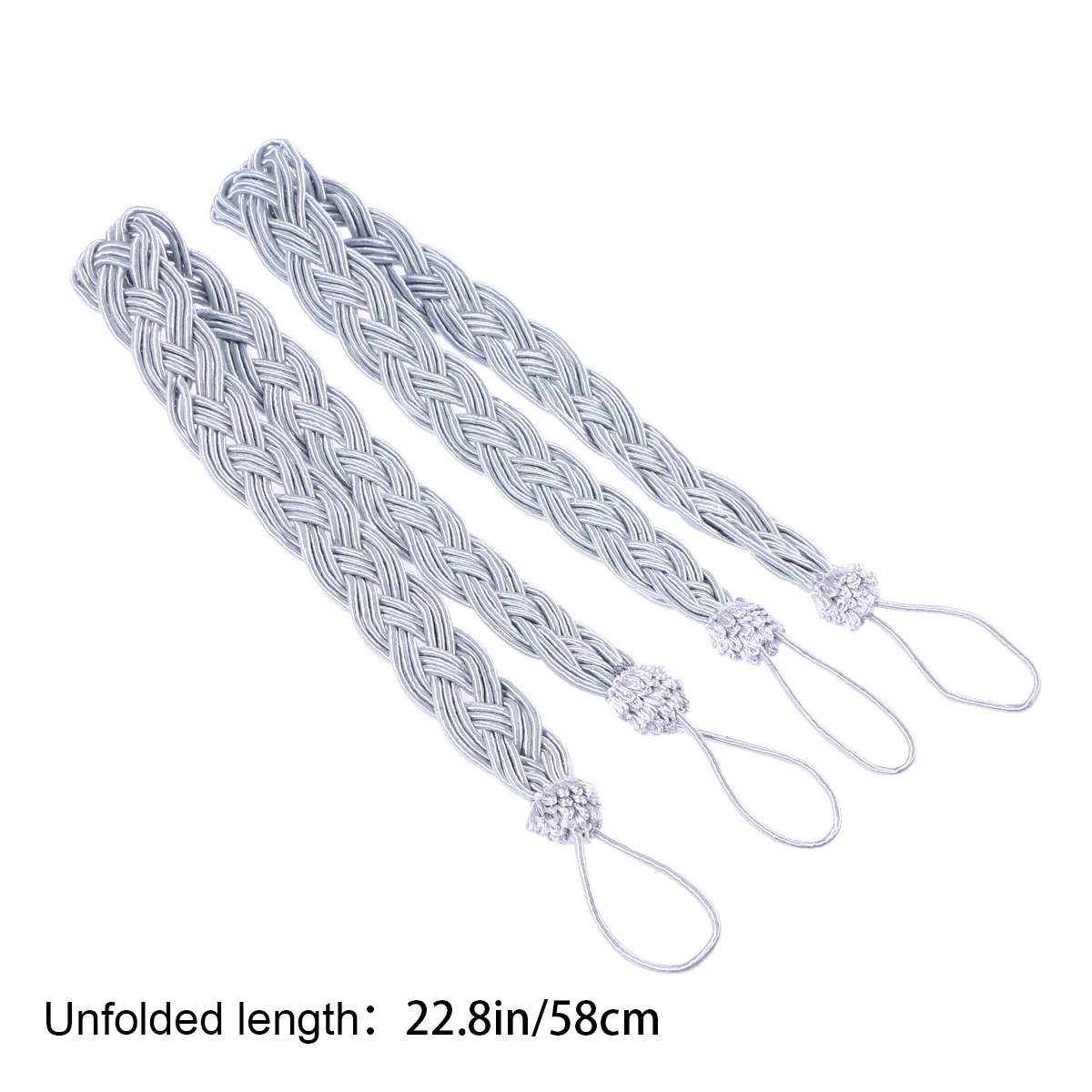 

2pcs Curtain Silver Knitted Curtain Cord Tasseled Elastic Drapery Rope Window Holdback Knitted Decor Hardware Accessories