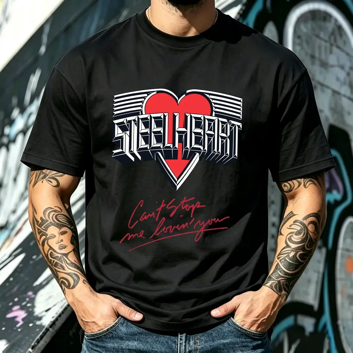 washed T Shirt STEELHEART Can't Stop Me Lovin' You  White S to 2345XL NB171 vintage Washed designer clothes Stylish graphic