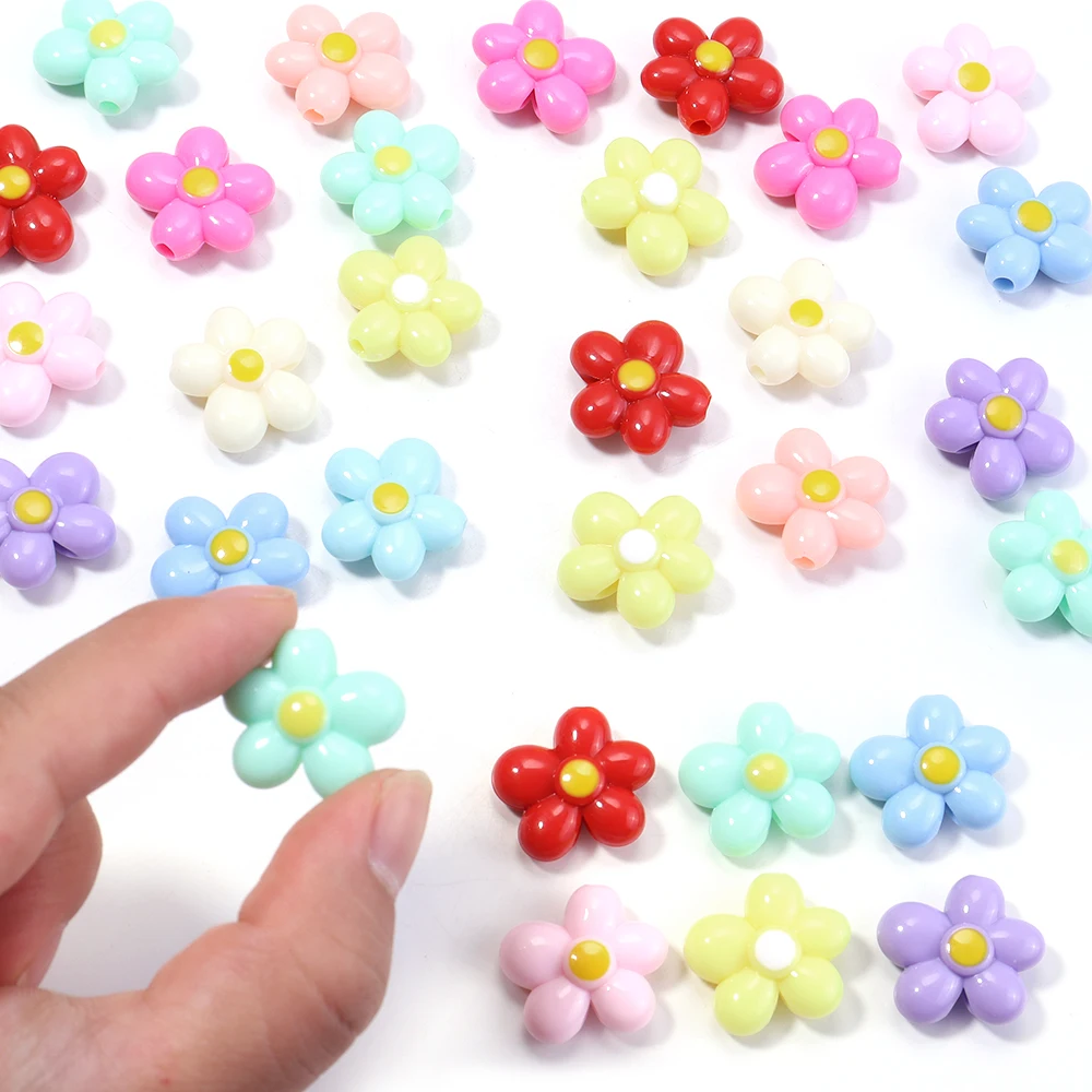 20 Stück/Lot bunte Acrylperlen mit fünf Blütenblättern, gerades Loch, lose Abstandsperlen für die Schmuckherstellung, DIY-Armband, Schlüsselanhänger – Detail 6