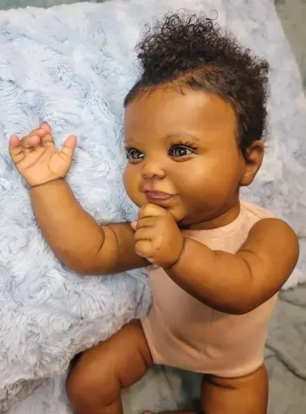 

DLS, индивидуальный заказ, 24-дюймовый набор Reborn Baby Kodi, окрашенный в черный цвет с волосами, с корнями вручную