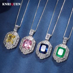 Vintage 10*12mm Sapphire Emerald Pendant Necklaces for Women Lab Diamond Gemstone Cocktail Party Fine Jewelry Gift Accessories