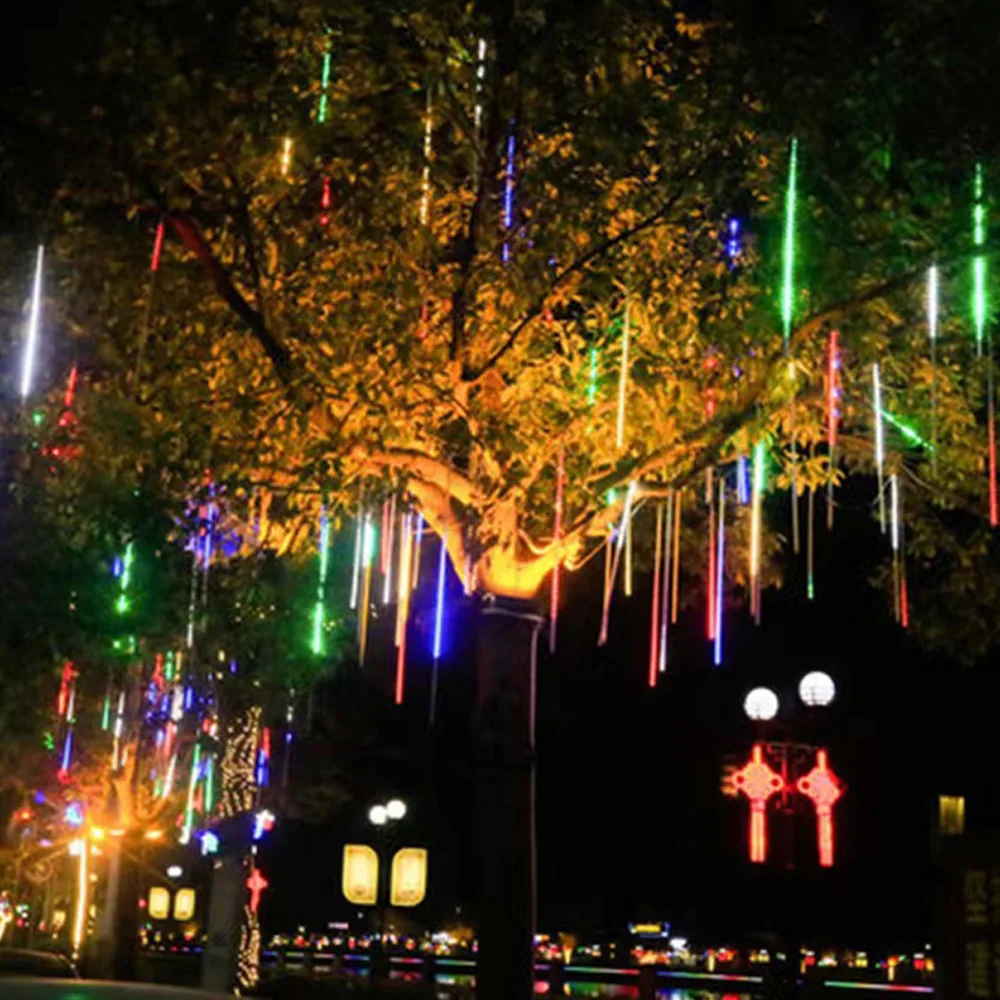 Meteor Shower Lights Outdoor Waterproof Solar Hanging Tree Lights Holiday Christmas Yard Decoration Lights String