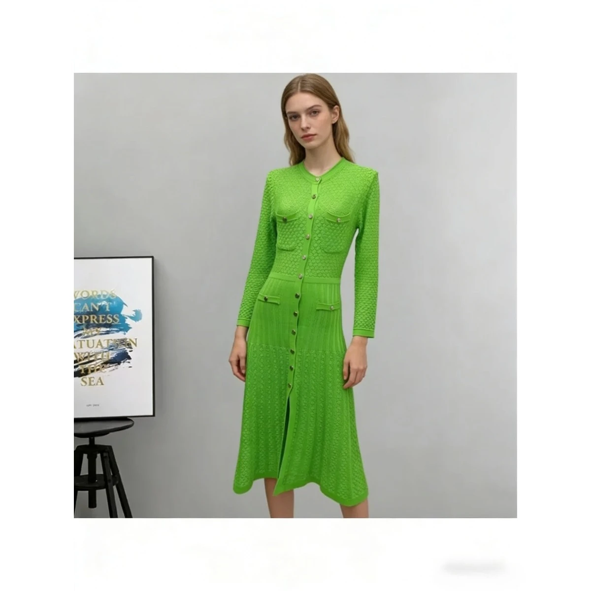 

Женское модное платье в уличном стиле из смесового полиэстера с круглым вырезом, прозрачное, облегающее, миди, элегантное, с длинными рукавами, вязаное.