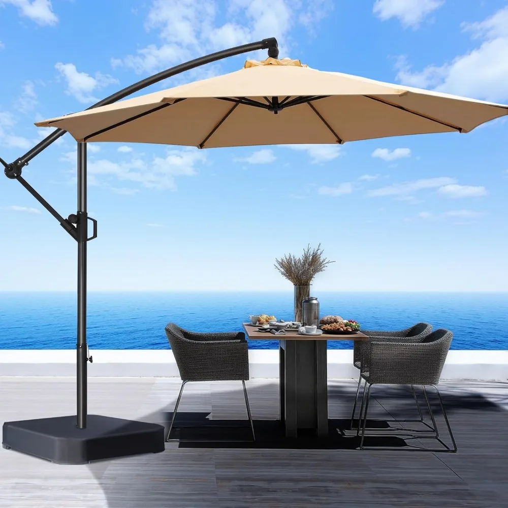 

10ft Offset Patio Umbrella with Base Included, Cantilever Offset Hanging Patio Outdoor Market Umbrella UPF50+ UV Protection