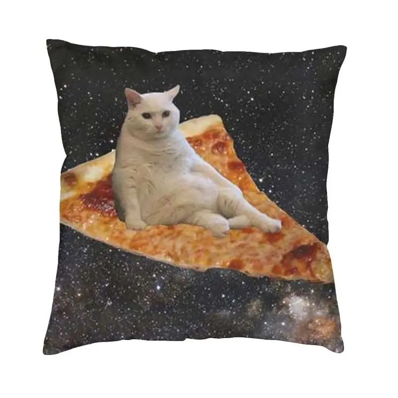 Space Pizza Cat Meme Square Pillowcase Home Decor Funny Animal Cushions Throw Pillow for Living Room Double-sided Printing