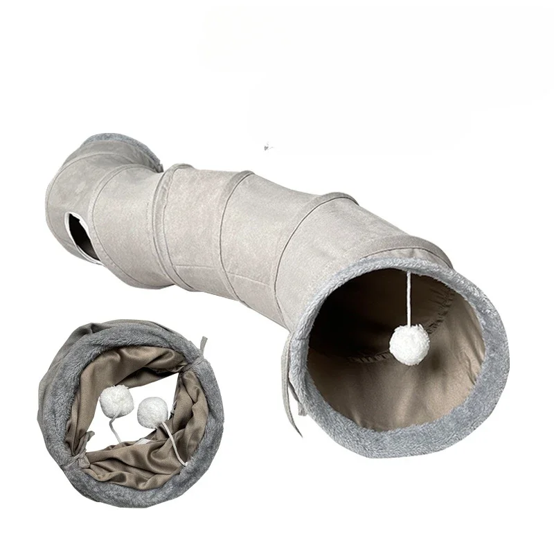 Cat Tunnel for Indoor Cats Collapsible Cat Toys Play Tube S Shape Cat Tunnel Grey Pet Crinkle Tunnels with Ball