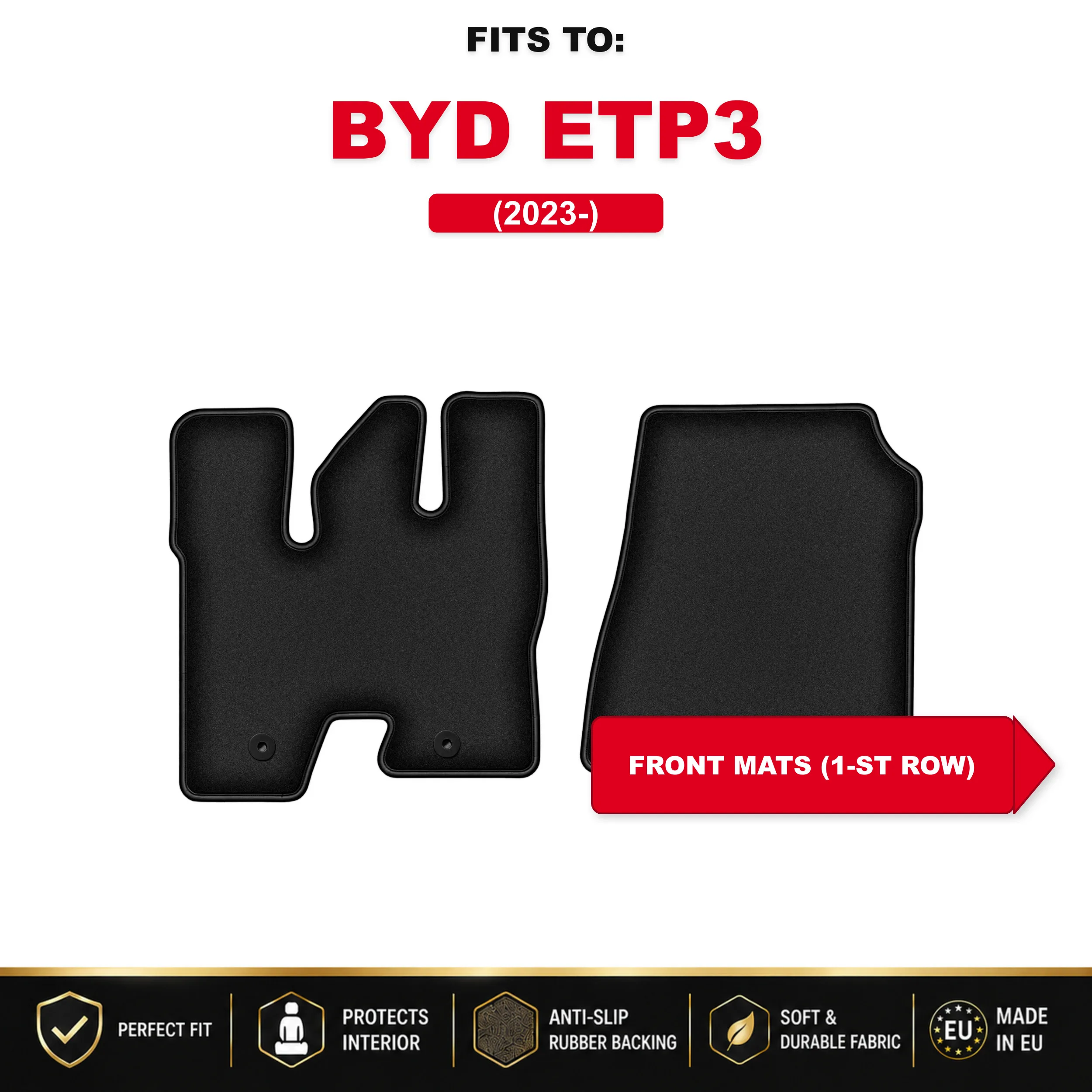 Voorste velours vloermatten, zwart, 2 stuks. Voor: BYD ETP3 2023 vrachtwagen auto voorste tapijtmattenset voor voertuigvloer