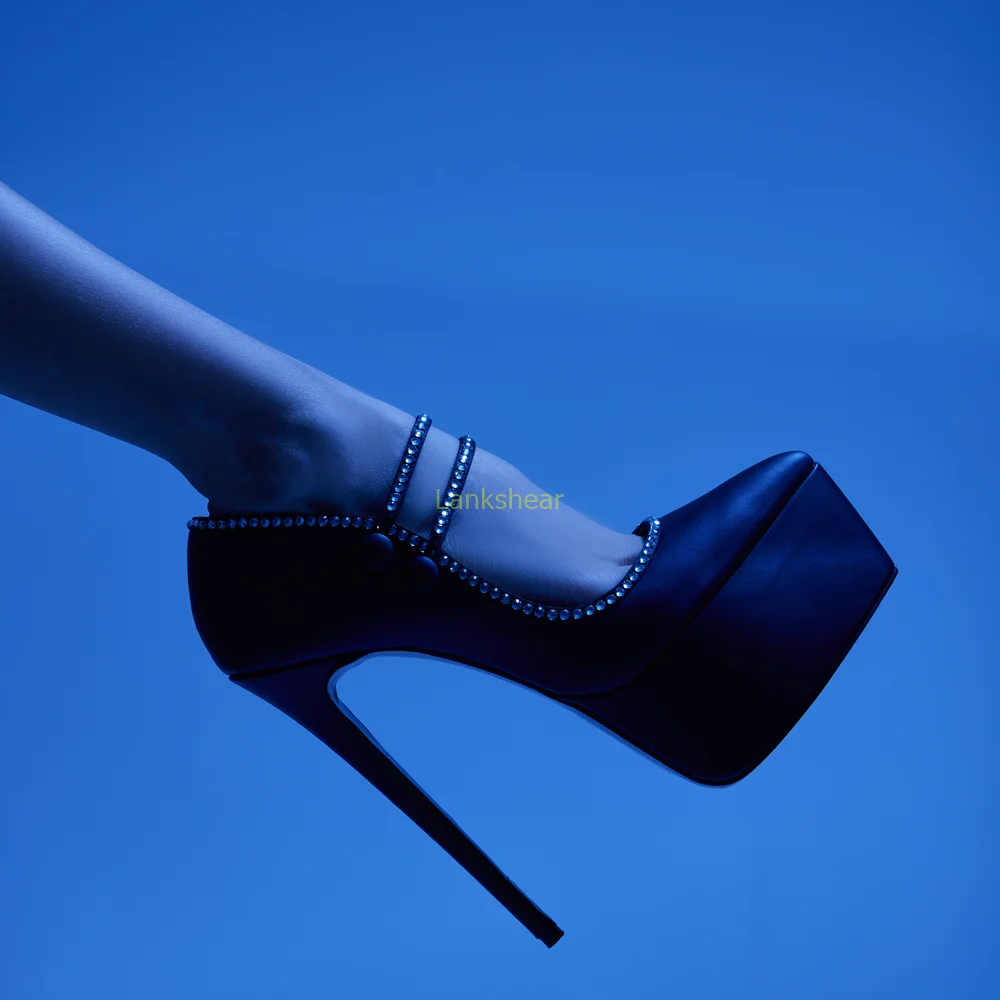 

Crystal Trim Platform Thin Heel Sandals Sexy Pointed Toe Leather Transparent New Arrivals Fashion Women Modern Shoes