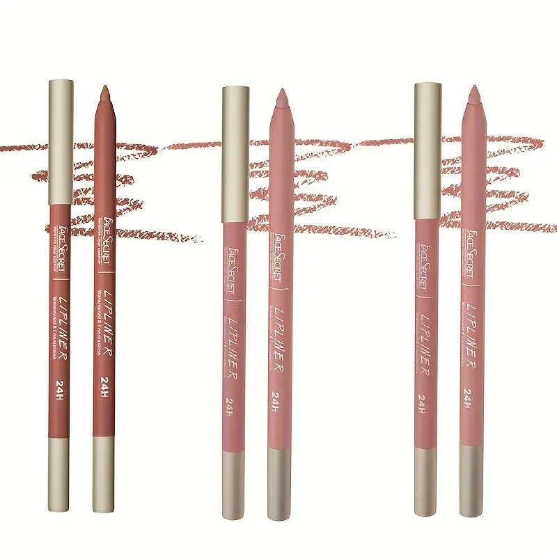 Long Lasting Nude Lip Liner Set, batom impermeável, caneta lisa, presente para uso diário, 3 pcs