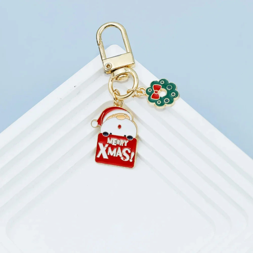Enamel Christmas Keychain Creative Snowman Elk Santa Clause Keyring For Women Men Handbag Pendants DIY Festival Gifts