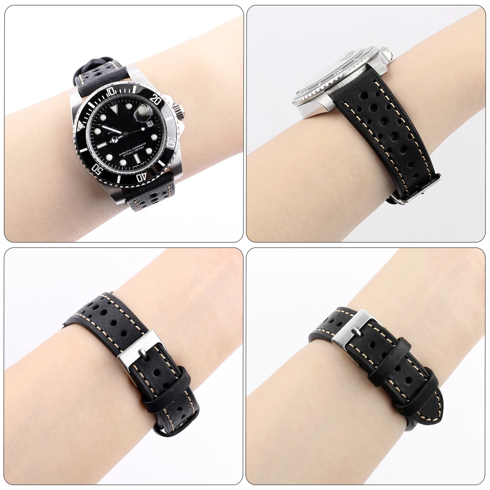 Vintage Handmade Watchband Cowhide Breathable Porous Strap Watch Band Replacement Bracelet Belt 18mm 19mm 21mm 20mm 22mm