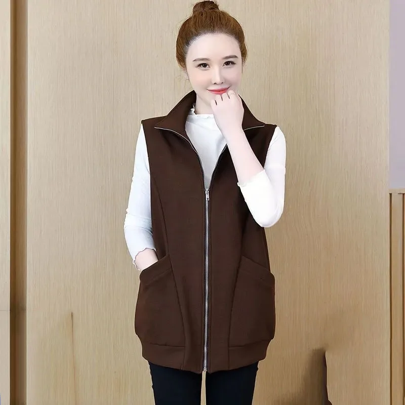 Autumn Attire Female Mid Length Version Vest Coat Women Cardigan Sweatershirts Waistcoat Jacket Lady Fashion  Sleeveless Outwear