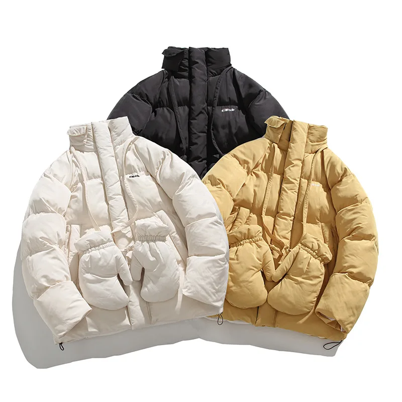 Parkas Hip Hop unissex para homens e mulheres, jaquetas acolchoadas jovens com capuz, blusão grosso, casacos de bolha quente, casacos casuais de