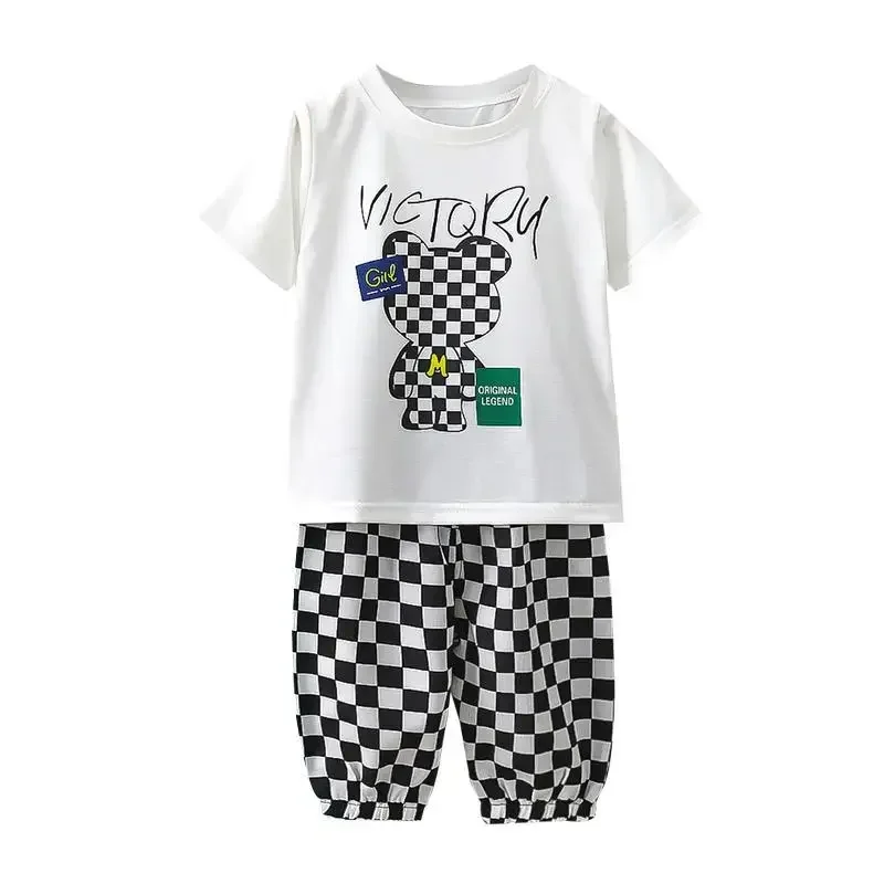 New Summer Kids Clothing Sets Baby Boys Girl Cotton Short Sleeve T-Shirt + Trousers 2pcs Tracksuits Child Cartoon Casual Wear