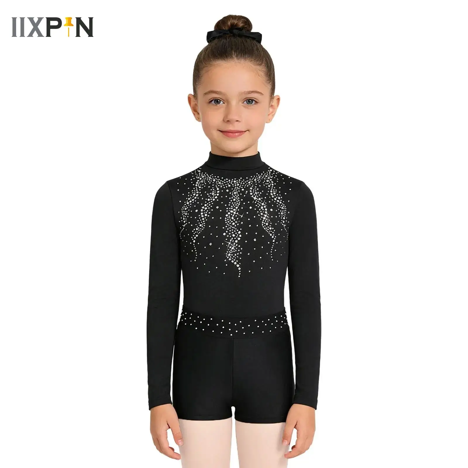 

Long Sleeve Shiny Rhinestone Ballet Dance Outfits for Kid Girls Athletic Tumbling Bodysuit Figure Ice Skating Jumpsuit Set