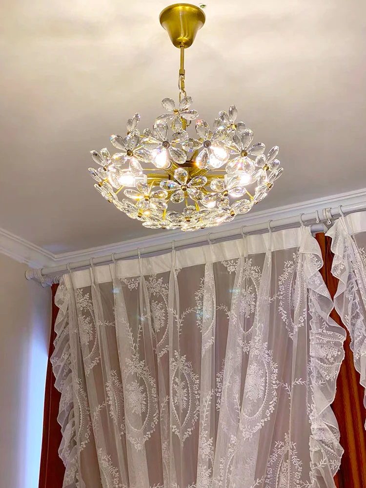 

Light Luxury Dining Room Chandelier Simple Fashion French Crystal Retro Ceiling Main Flower Lamp Petal Living Room Bedroom Lamp