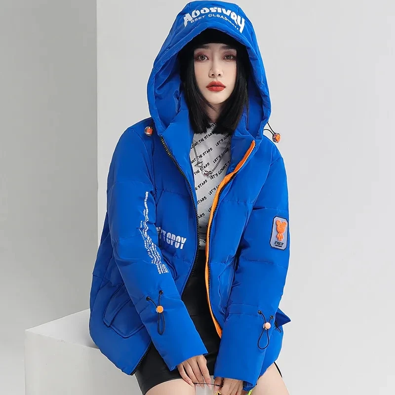 2023 Women's Winter New Jacket Streetwear Letter printing Down Jackes Hooded Padded Coat Warm Femme Parkas Blue Womens Clothing