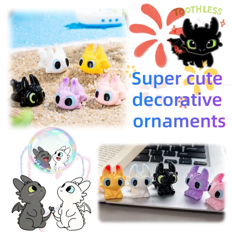 Figura de resina DIY de pareja de Dragón Desdentado de anime, adorable muñeco de partículas, accesorios de decoración, adorno de dibujos animados