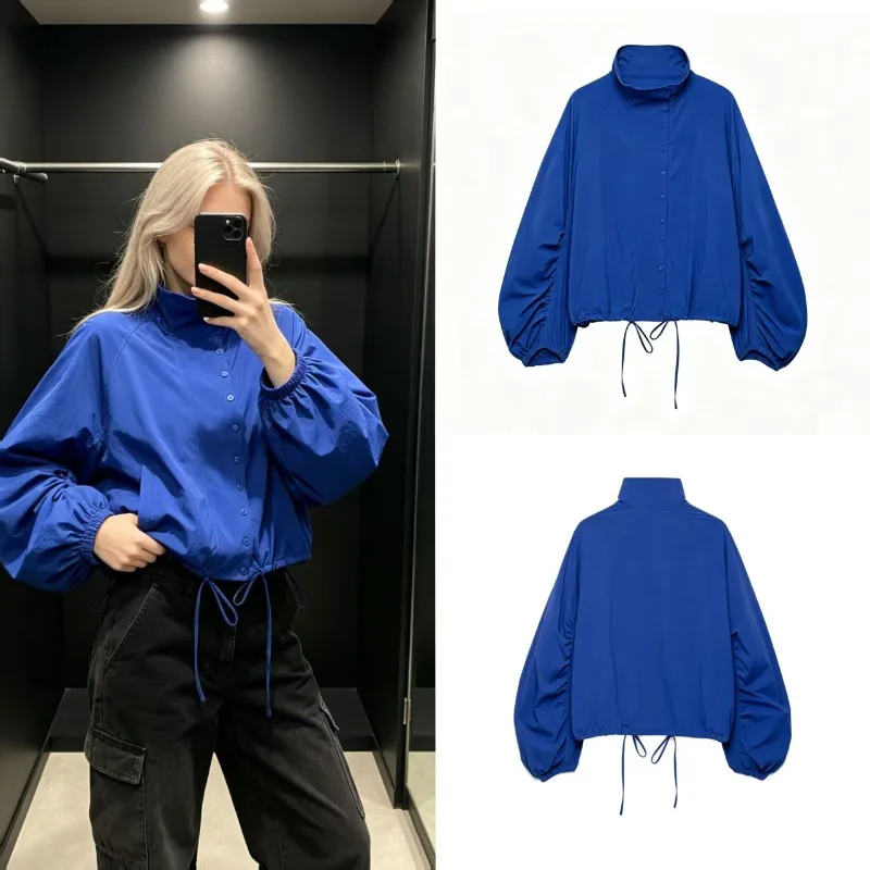 Women S Jacket 2026 Fall New Klein Blue Long Sleeve Drawstring Loose Casual Fashion Personality Comfortable To Wear Parka