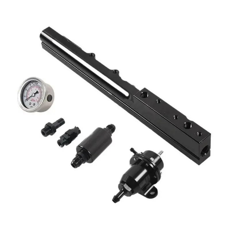 AT92-Fuel Pressure Regulator Gauge Fuel Rail Kit For Honda For Acura Integra Civic B16 B18 B20 Si LS GSR B-Series Aluminum Black
